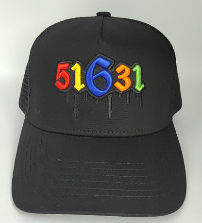 51631 Black Drip Logo Trucker Hat